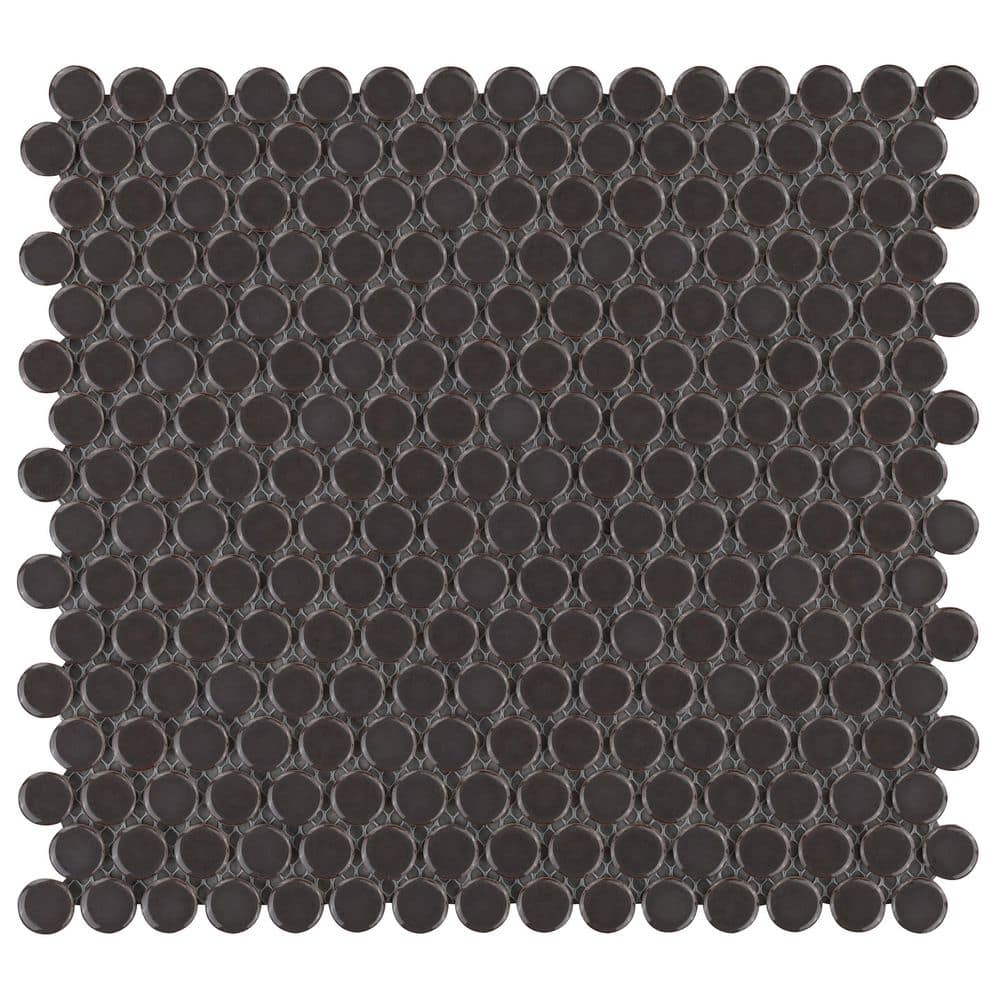 Charcoal Penny Round Ceramic Mosaic Tile Sheet for Floor and Wall