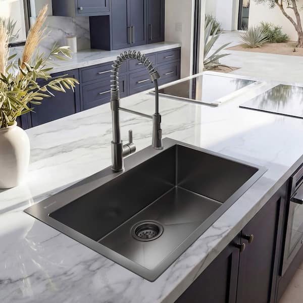 30 in. Drop-In Single Bowl 18 Gauge Gunmetal Black Stainless Steel Kitchen Sink