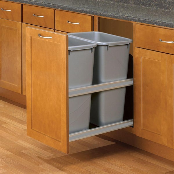 Knape Vogt 23 In D X 15 In W X 22 In D Plastic In Cabinet 50 Qt Double Pull Out Soft Close Trash Can In Gray Usc18 2 50pt The Home Depot