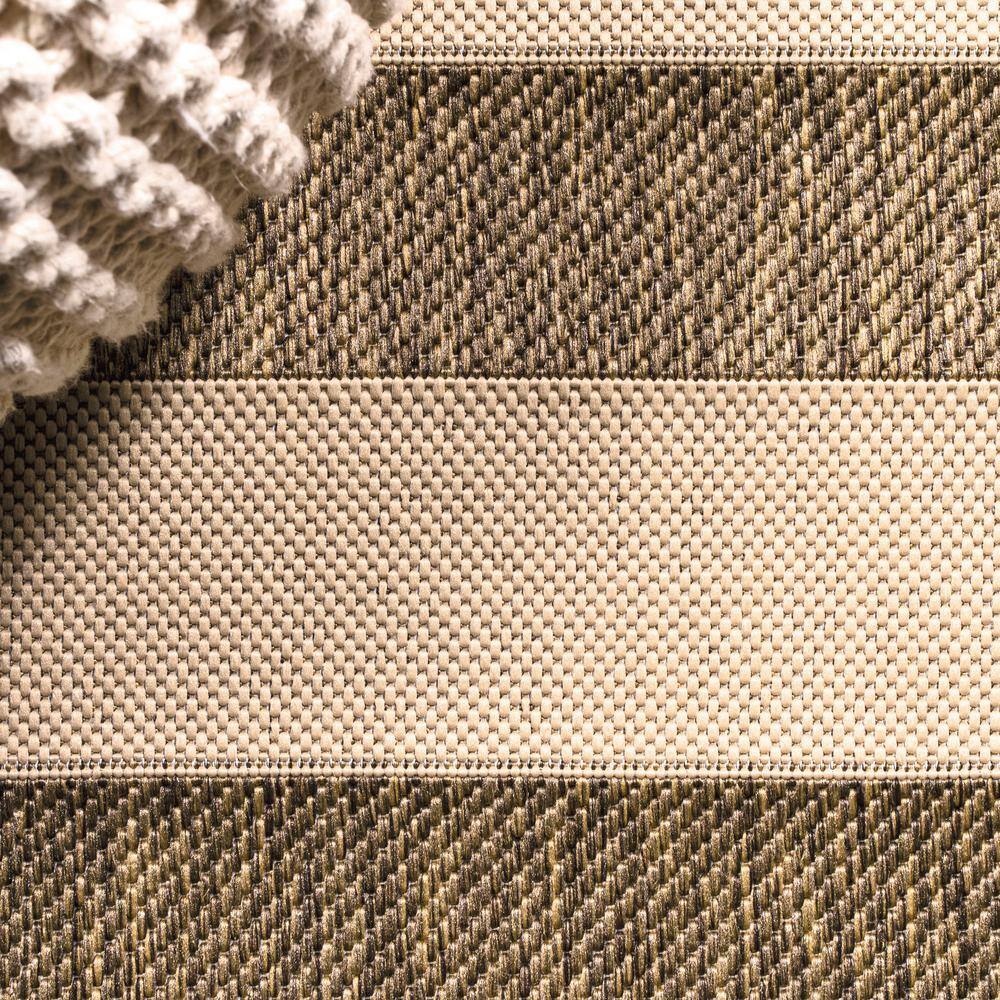 Beige and Brown Stripe Synthetic 8' x 10' Indoor/Outdoor Rug