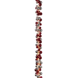 58.5 in. Long Electric Red and Silver Lighted Orament Strung Garland