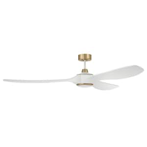 Envy 72 in. Indoor/Outdoor White and Satin Brass Ceiling Fan with Smart Wi-Fi Enabled Remote and Integrated LED Light