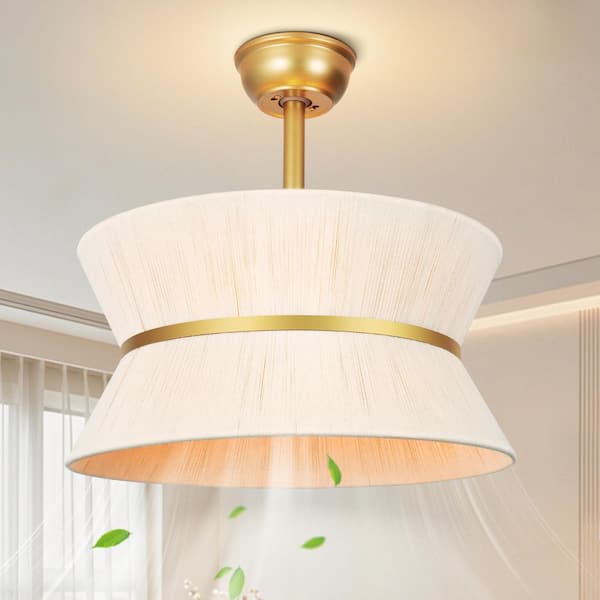 20 in. Indoor Gold Boho Ceiling Fan with Light and Remote, Rattan Downroad Mount Fandelier for Bedroom, Living Room