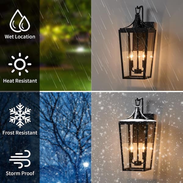 20. 1 in. 2-Light Sandy Black Hardwired Outdoor Wall Lantern Sconce with Clear Glass