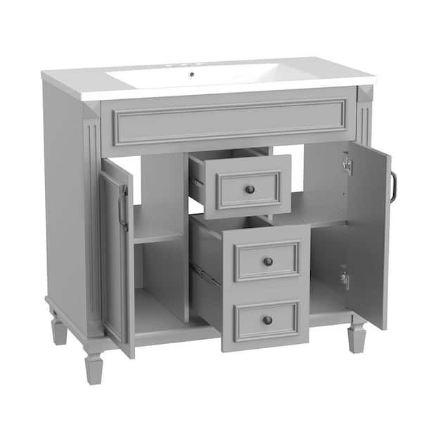 COWLOWN 35.9 in. W x 18.1 in. D x 34 in. H Bathroom Gray Linen Cabinet