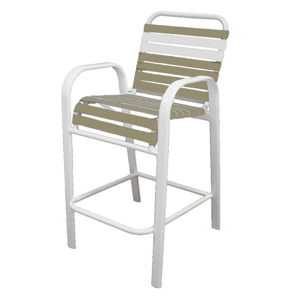 Unbranded Marco Island White Commercial Grade Aluminum Vinyl Strap Outdoor Bar Stool in Putty and White