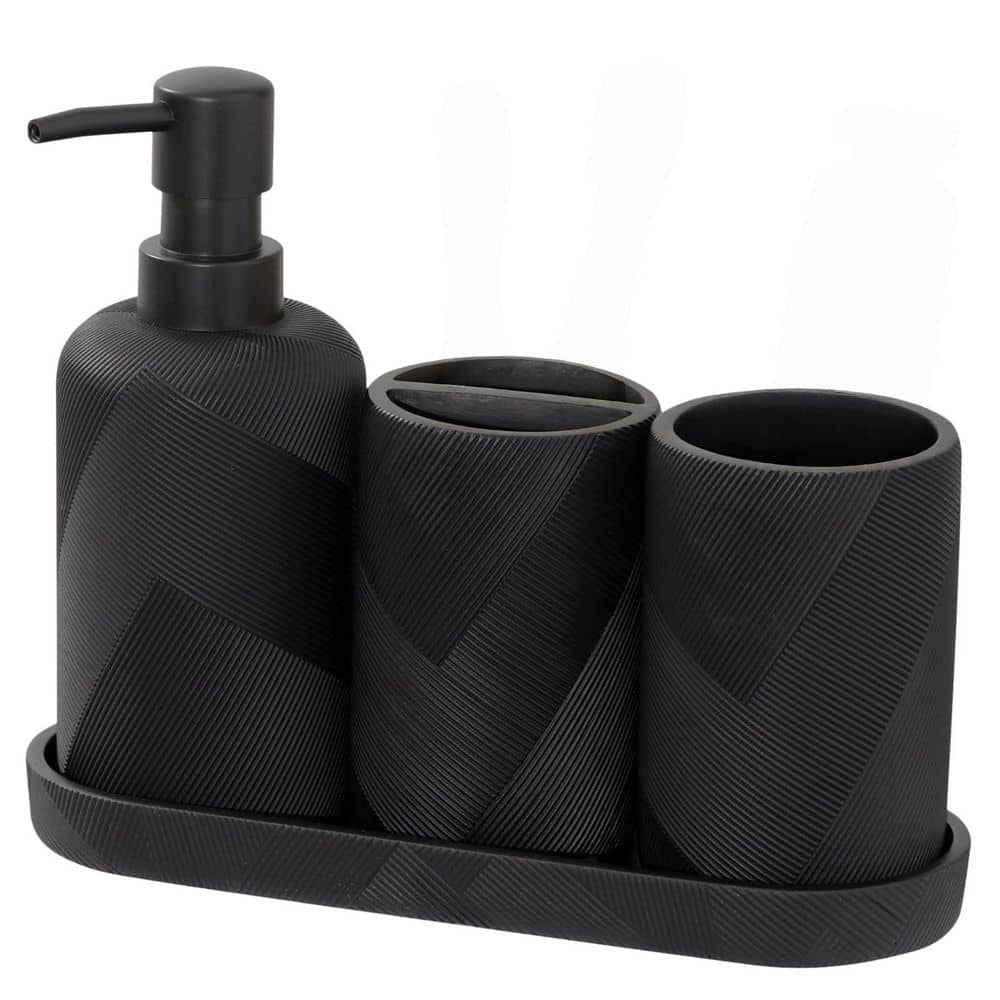 4-Piece Bathroom Accessory Set with Soap Dispenser, Toothbrush Holder, Mouthwash Cup and Vanity Tray in Black price history on PriceWatchPro