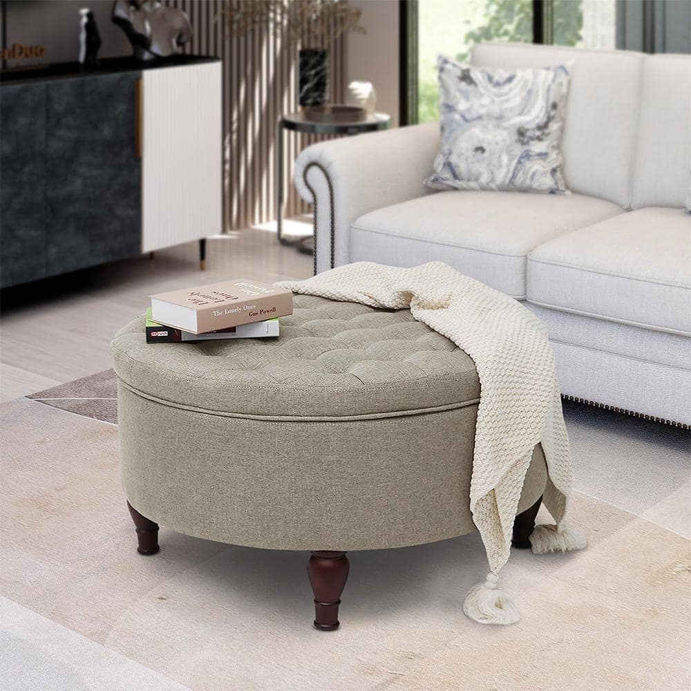 Maypex 32 in. W x 32 in. D x 18 in. H Beige Fabric Upholstered Tufted ...