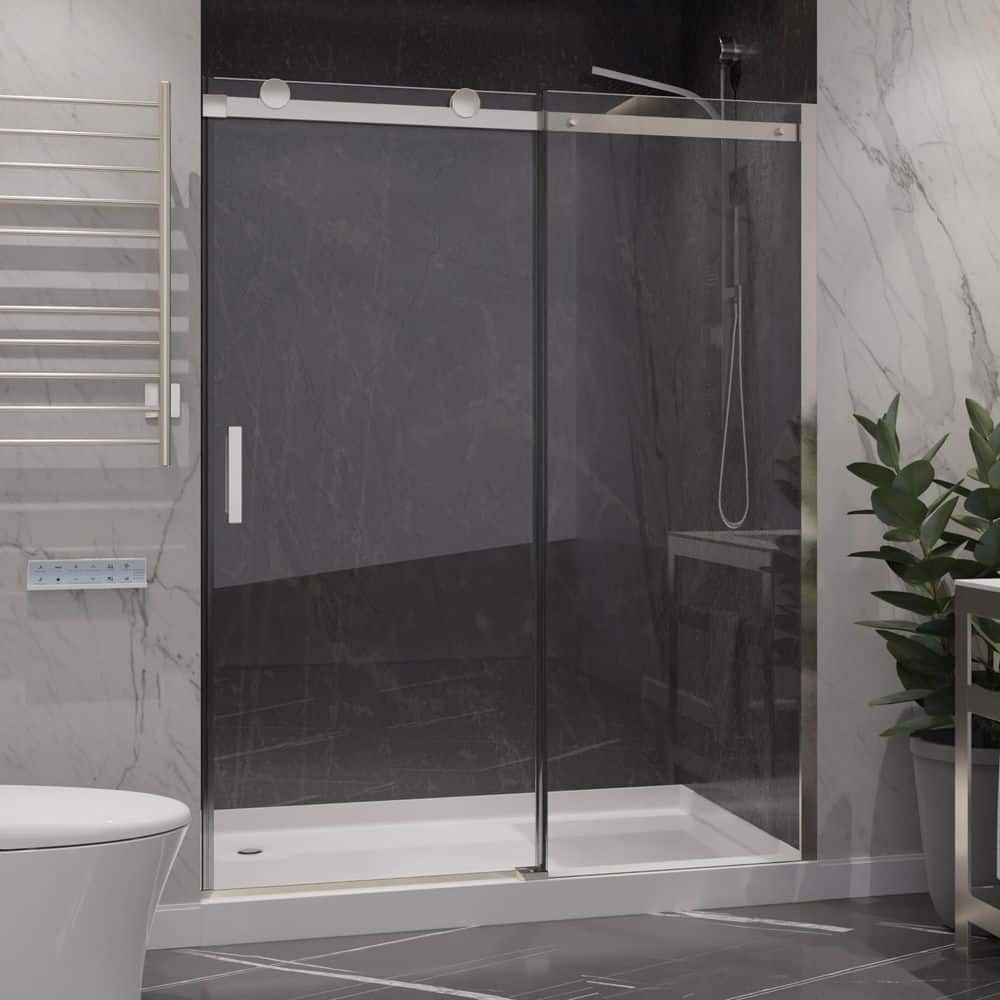 SDHDXs 76 in. x 50-54 in. Frameless Sliding Shower Door in Brushed Nickel with Tempered Glass price history on PriceWatchPro