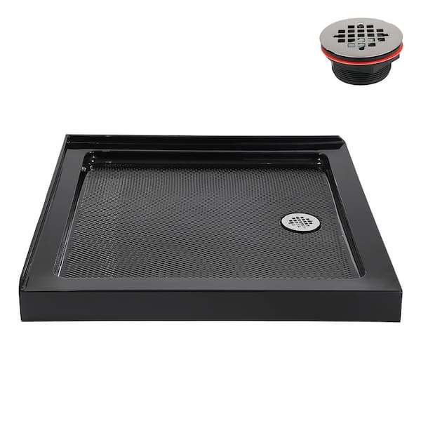 36 in. L x 36 in. W Corner Acrylic Shower Pan Base Glossy Black w/ Right Hand Drain Drain Included