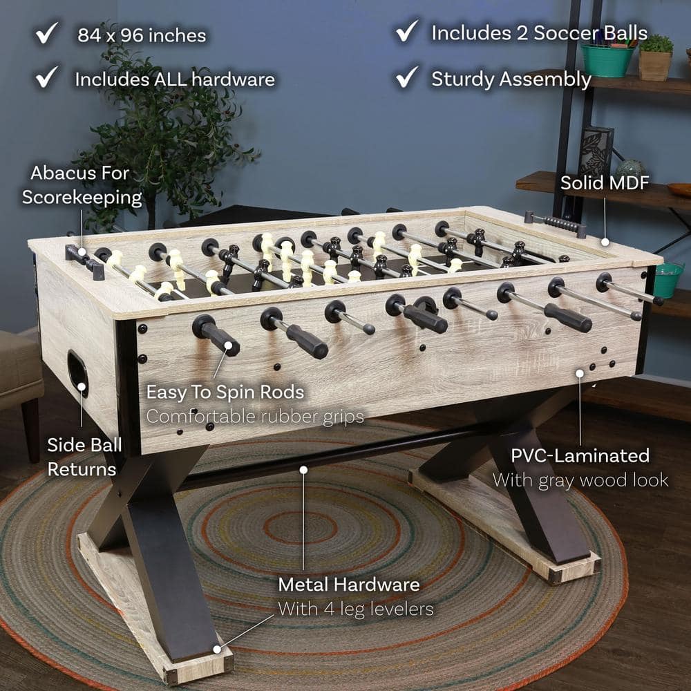 Gray Distressed Wood Indoor Foosball Table with Black Legs