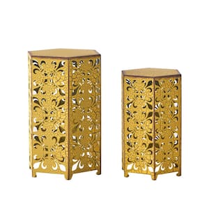 Metal Side Table for Garden Patio Backyard Yellow (2-Piece)