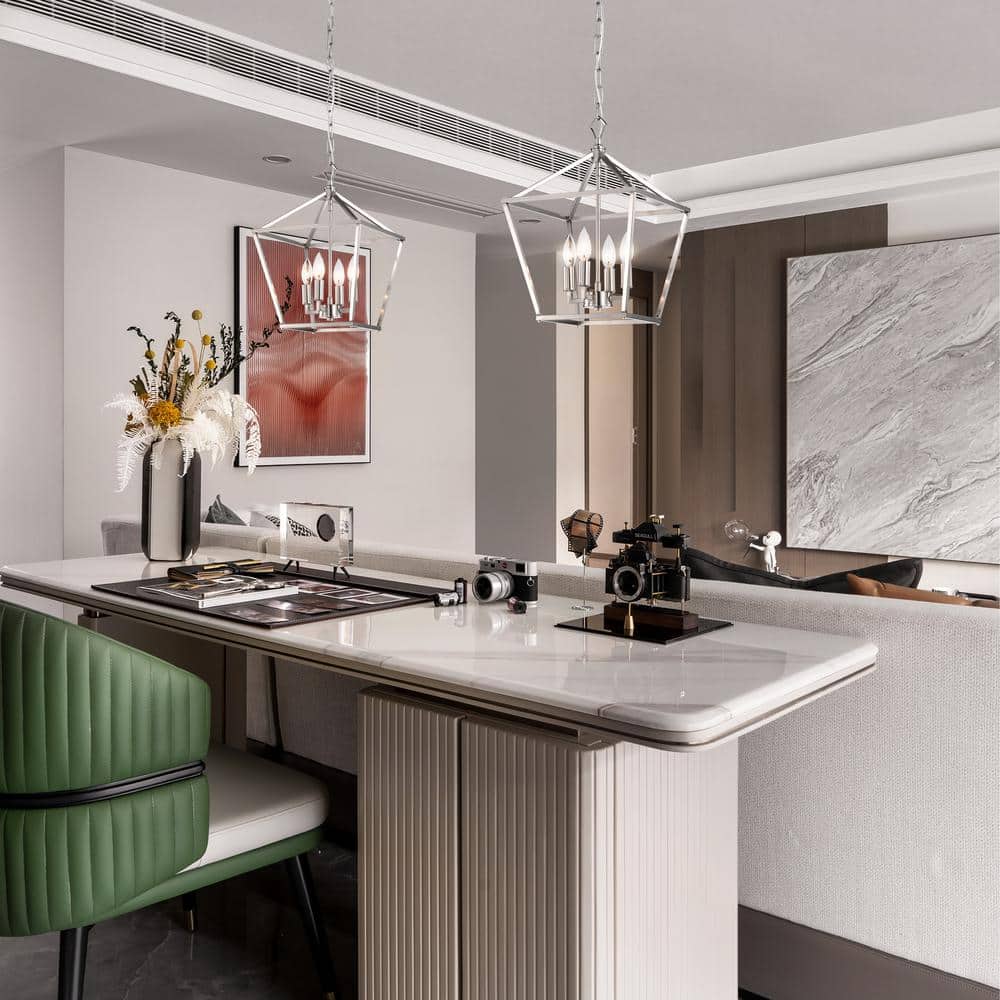 Modern Farmhouse 4-Light Brushed Nickel Lantern Pendant
