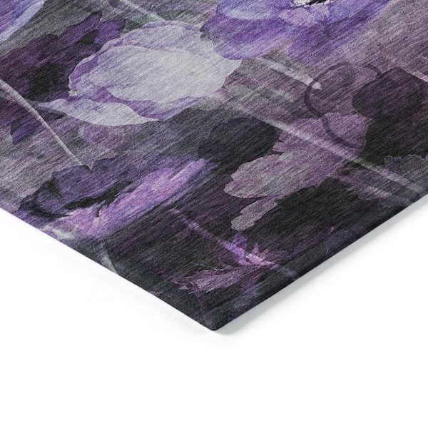Purple, Eggplant, Lavender 9 ft. x 12 ft. Woven Floral Polyester Rectangle Indoor/Outdoor Area Rug