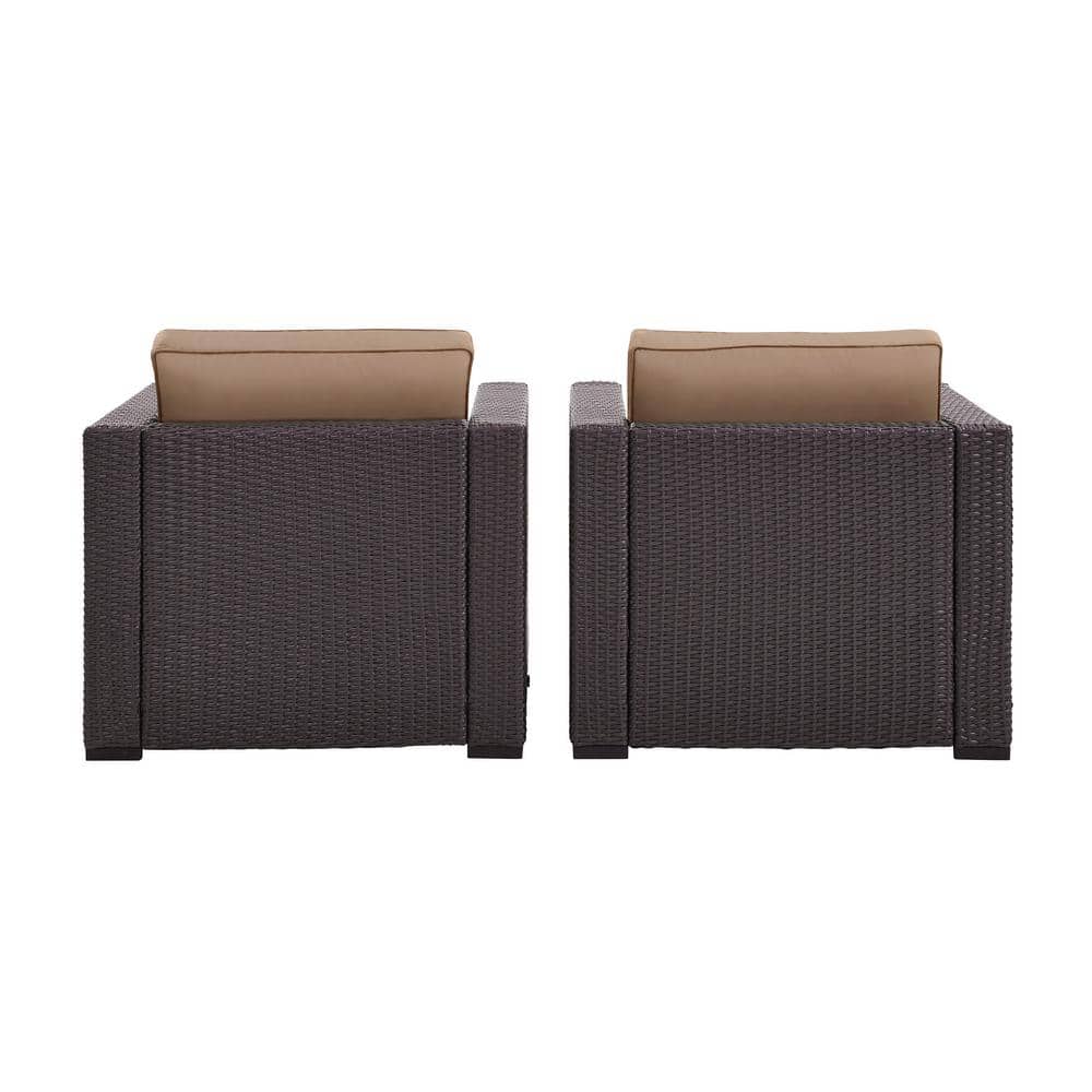 Mocha Resin Wicker Patio Arm Chairs with Cushions, Set of 2