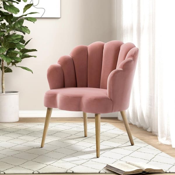 Flora Pink Velvet Barrel Chair with Scalloped Tufted Cushions (Set of 1)