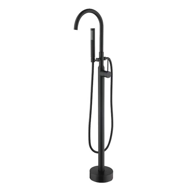 Nestfair Single-Handle Floor Mount Roman Tub Faucet with Hand Shower in Matte Black