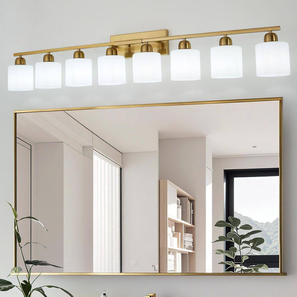 52 in. 8-Light Gold Modern Vanity Light Wall Lamp Sconce Over Mirror with Frosted Milky White Glass Shade price history on PriceWatchPro