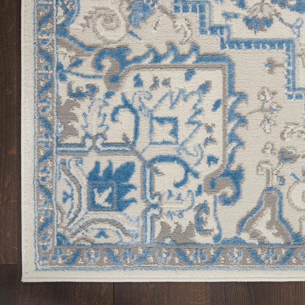 Ivory Blue Floral Medallion Handmade Area Rug 27"x4.7"