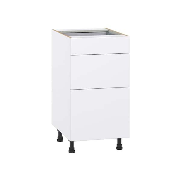 J COLLECTION Timberline 18 in. W x 24 in. D x 34.5 in. H Assembled Slab Drawer Base Kitchen Cabinet in Bright White with 3-Drawers
