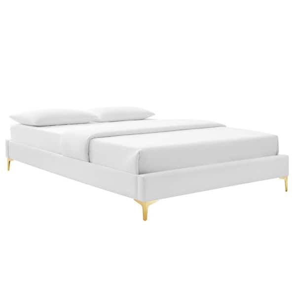 MODWAY Sutton White Velvet Twin Performance Platform Bed Frame