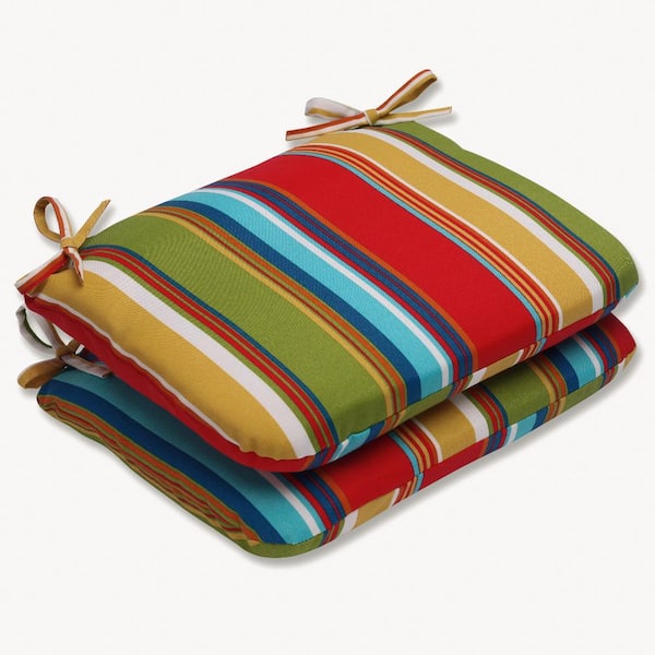 Pillow Perfect Striped 18.5 x 15.5 Outdoor Dining Chair Cushion in Red/Blue (Set of 2)