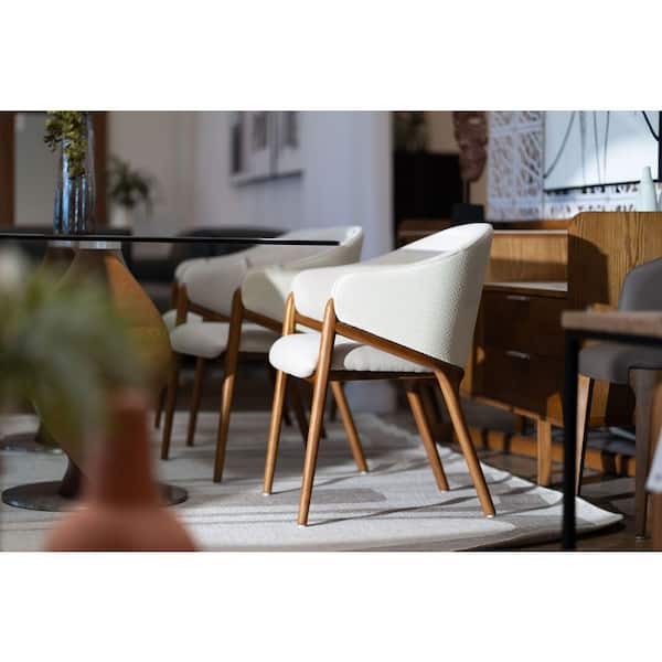 MR MODREST Lunde Cream Fabric and Walnut Arm Dining Chair