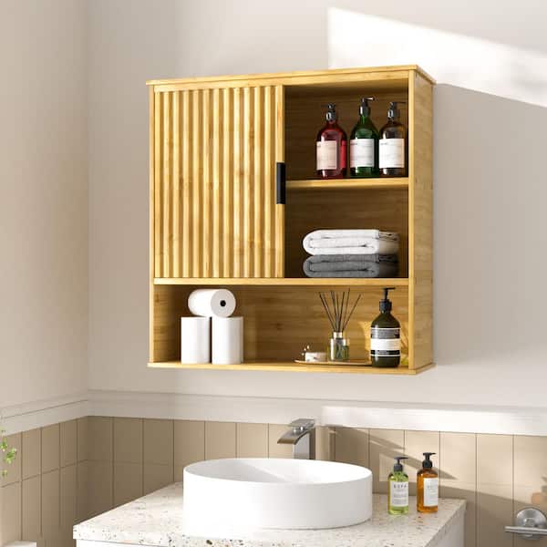 23.23 in. W x 7.76 in. D x 24.02 in. H Bamboo Bathroom Storage Wall Cabinet, Medicine Cabinet Organizer in Yellow