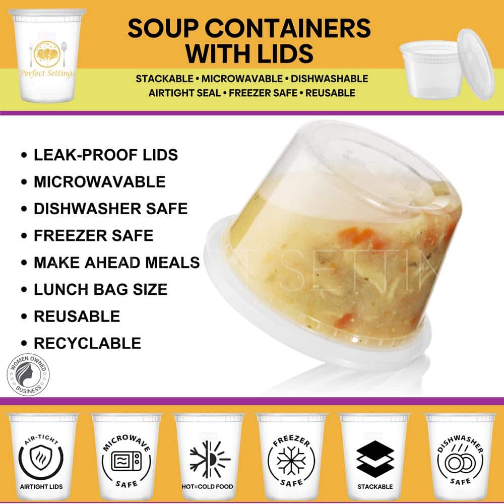 Clear 16oz Plastic Meal Prep Containers with Snap Lids, Set of 40