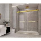 60 in. W x 76 in. H Double Sliding Frameless Shower Door in Brushed Gold with Soft-Closing and 3/8 in. (10 mm) Glass
