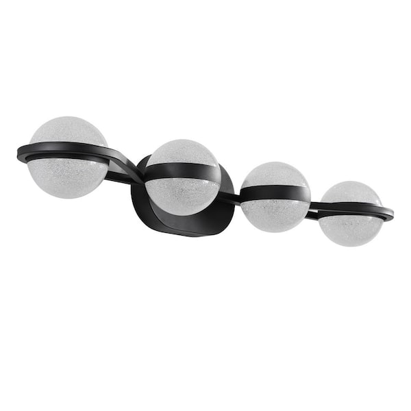 VEVETTA 29.5 in. Modern Black Bathroom Vanity Light, 4-Light LED Globe Vanity Wall Light Frosted Glass Shades