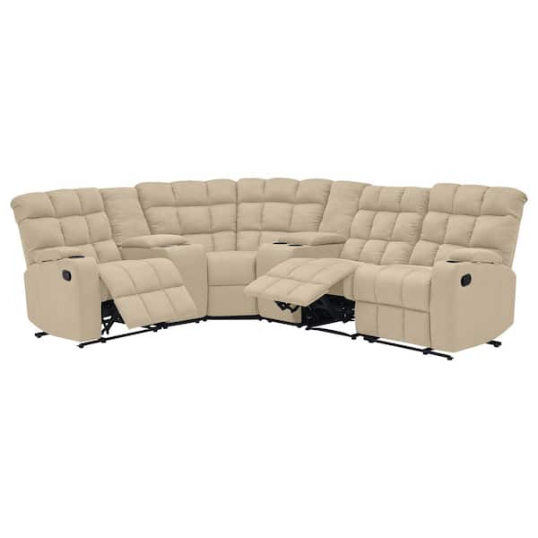 ProLounger 6-Piece Khaki Microfiber Curved Power Reclining Sectional Sofa with Storage Consoles