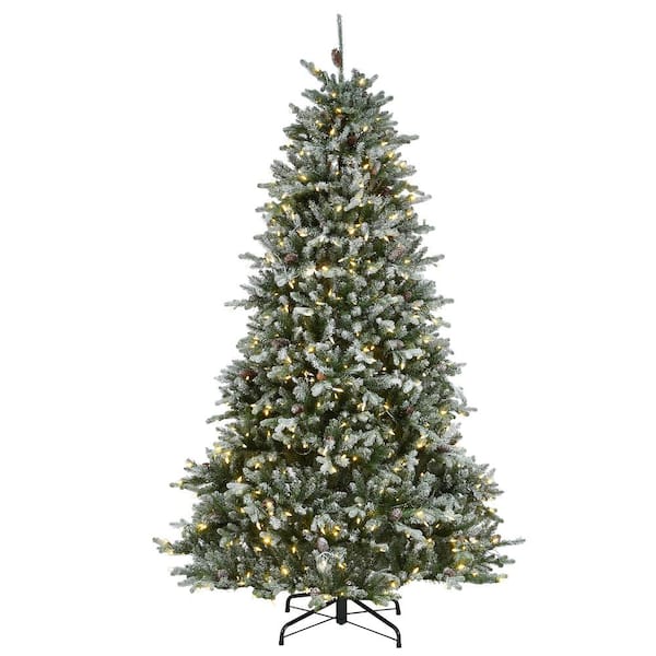 National Tree Company 7-1/2 ft. Feel Real Snowy Morgan Spruce Hinged Tree with 700 Dual Color (R) LED Lights and PowerConnect