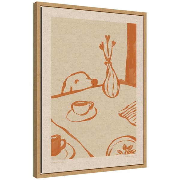 Sylvie "Sneaky Dog 01 on Linen" by Chelsea Kuran Animals Framed Canvas Art Print 24 in. x 18 in.