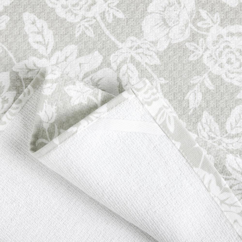 Gray Floral Cotton Kitchen Towel Set, 2 Piece