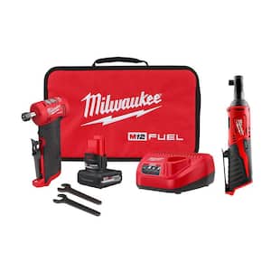 M12 FUEL 12V Lithium-Ion 1/4 in. Cordless Right Angle Die Grinder Kit with M12 Lithium-Ion Cordless 3/8 in. Ratchet