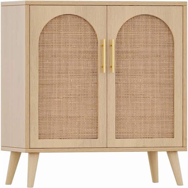 Clavie 15 in. W x 29 in. D x 33 in. H Natural Linen Cabinet with 2 Wicker-Doors