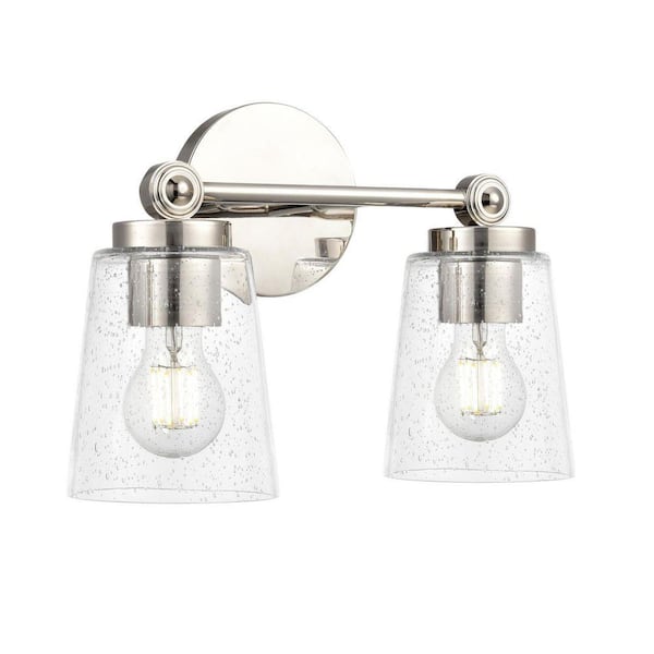 Lauryn 13.5 in. 2-Light Polished Nickel Vanity Light in Clear Seeded Glass Shades