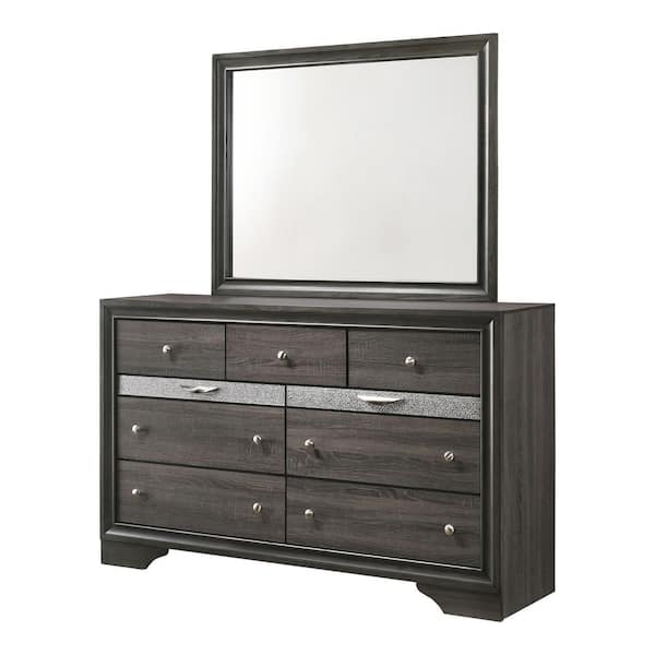 Furniture of America 2pc Ekon Gray 9-Drawer 63 in. Wide Dresser with Mirror and Jewel Drawers