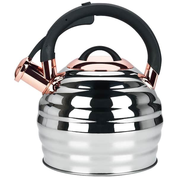 13-Cup Gold Stainless Steel Whistling Stovetop Tea Kettle with Heat Proof Ergonomic Handle, Dishwasher Safe