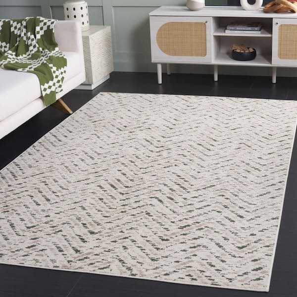 Adirondack 4 ft. x 6 ft. Ivory/Dark Green Chevron Marle Area Rug