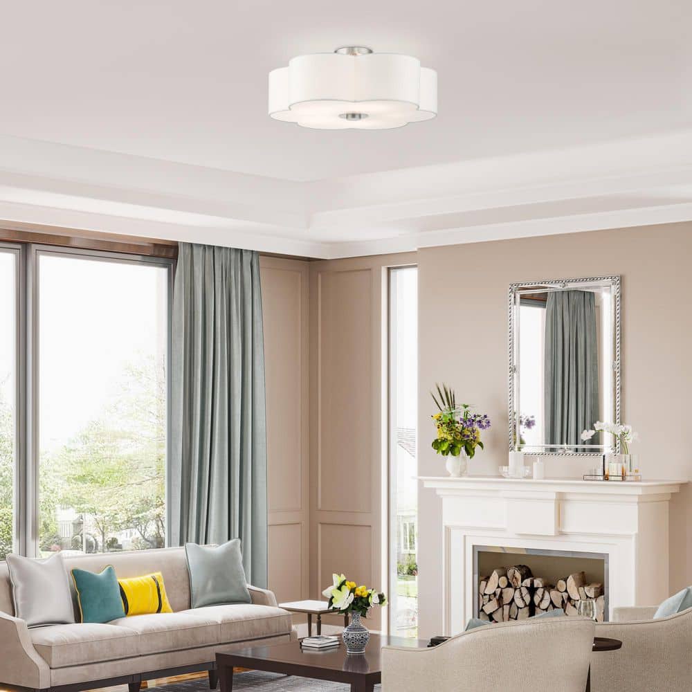Chelsea 5-Light Brushed Nickel Semi-Flush Mount with Scalloped Shade
