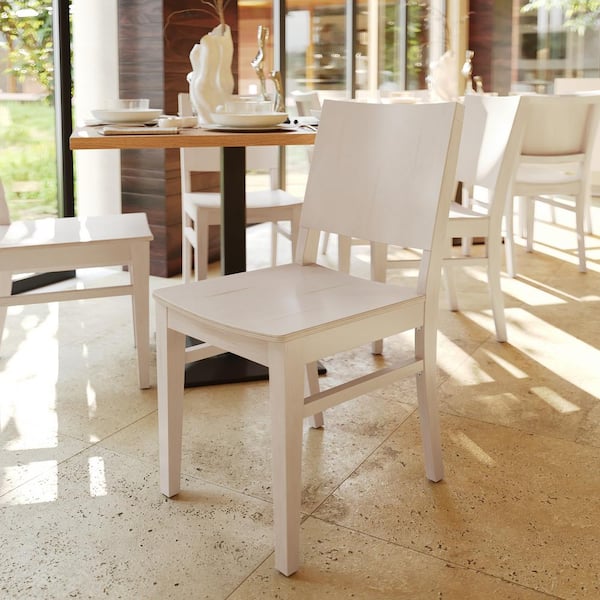 2-Pack Naples Commercial Grade Solid Wood Dining Chairs with Curved Backrests and Antique White Finish