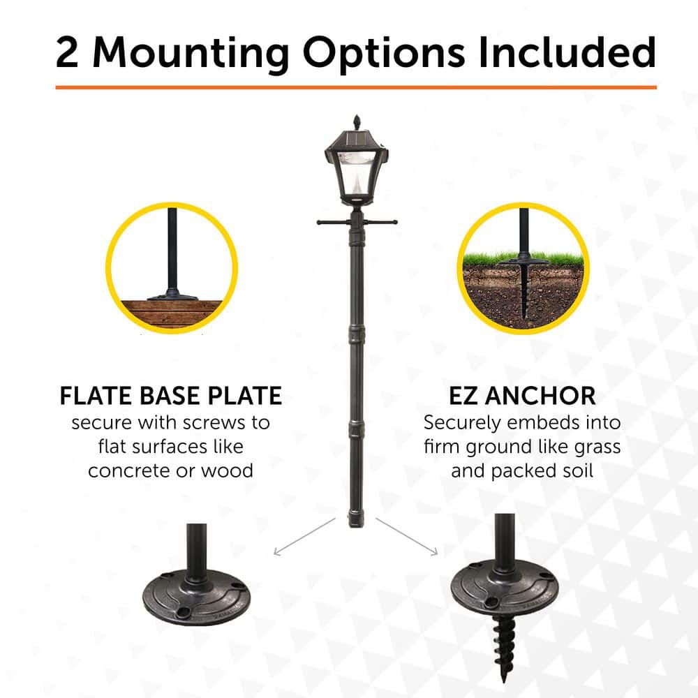Baytown II Black Solar LED Lamp Post with Clear Plastic Lens