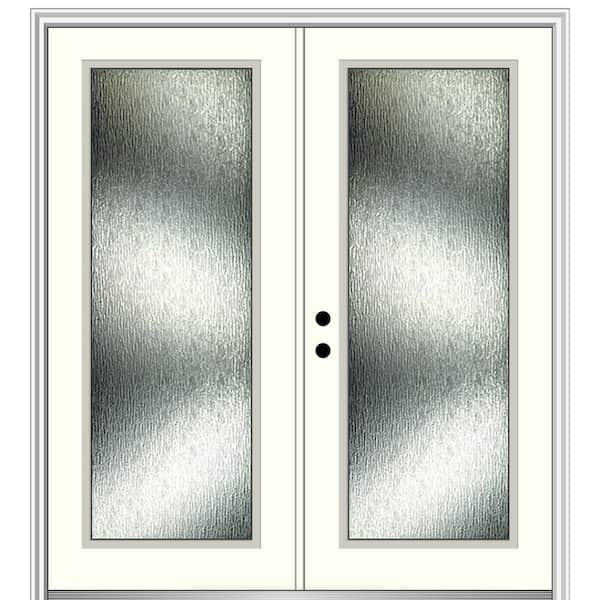 MMI Door 72 in. x 80 in. Right-Hand Inswing Rain Glass Alabaster Fiberglass Prehung Front Door on 4-9/16 in. Frame