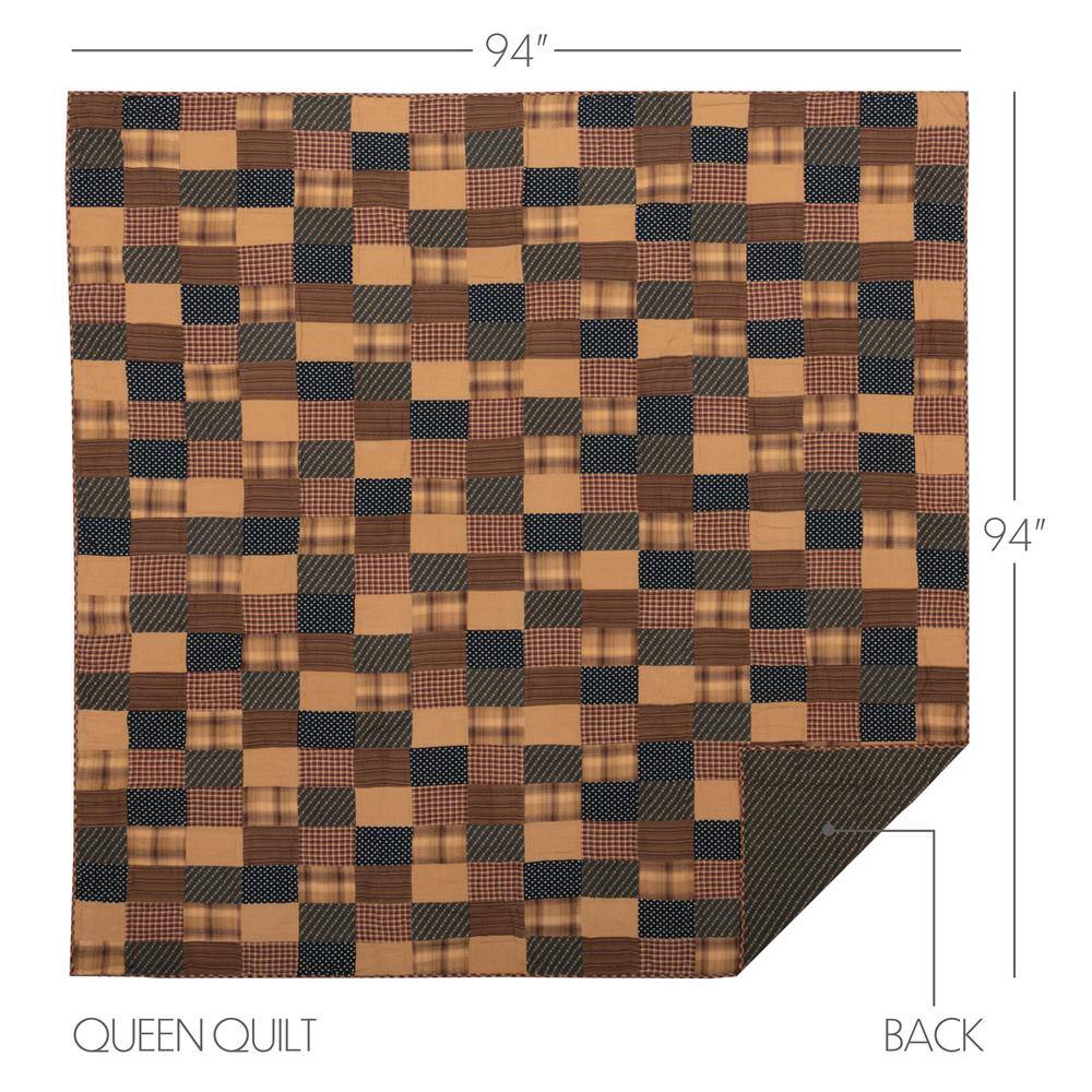 Navy and Tan Cotton Patchwork Queen Quilt Set