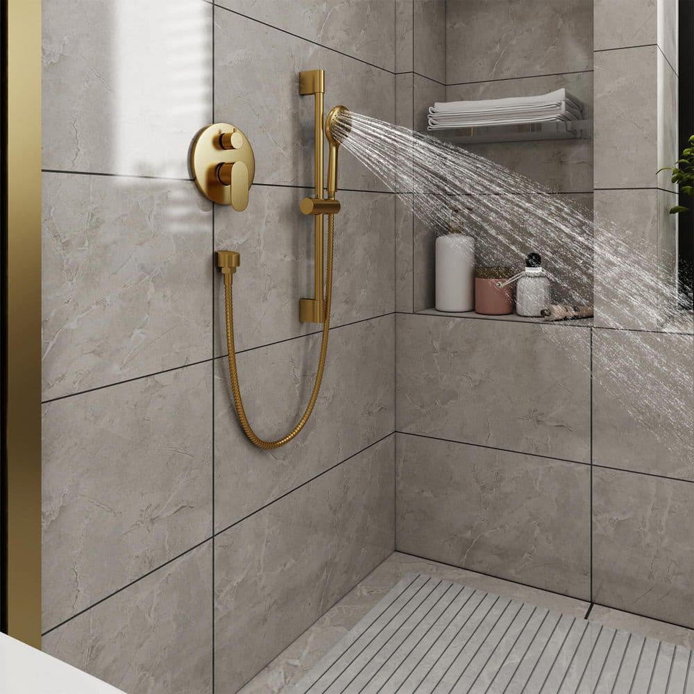 Brushed Gold Dual Shower System with Adjustable Handheld