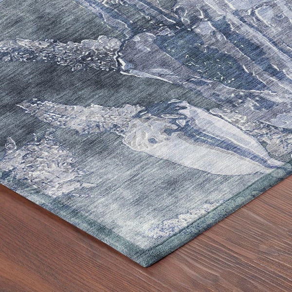 Chantille Machine Washable Indoor/Outdoor Abstract ACN2798 Blue 8 ft. x 8 ft. Round Rug