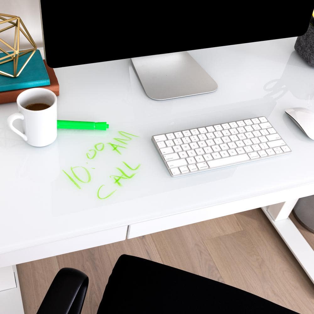 White Adjustable Height Glass Standing Desk with USB Ports and Drawer