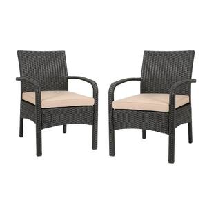 Lena Brown Stationary Faux Rattan Outdoor Patio Lounge Chair with Tan Cushion (2-Pack)